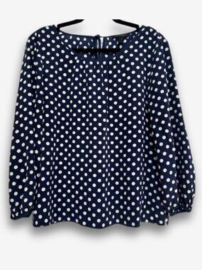 J.Crew Silk Polka Dot Blouse Navy White Classic Fancy Minimalist Top Size 8